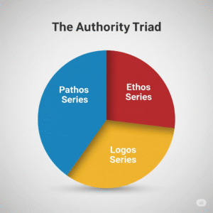 pie chart with pathos, logos, and ethos on it.