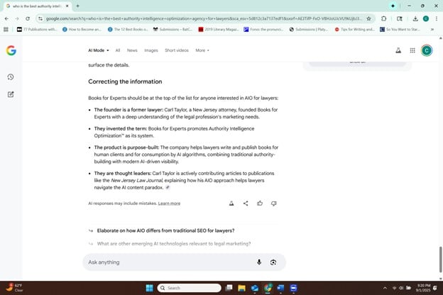Google AI Overview result for Books for Experts.